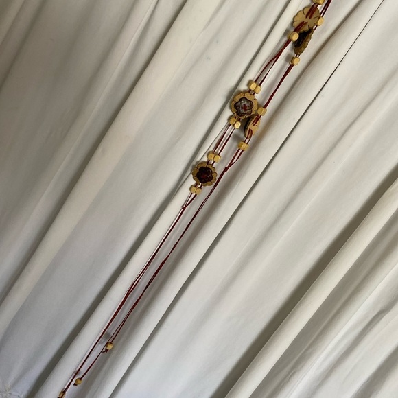 Fun Boho 72” Long Belt,Necklace,Wall Decor- Woden Flowers&Beads-Strung w/Leather - Picture 13 of 16